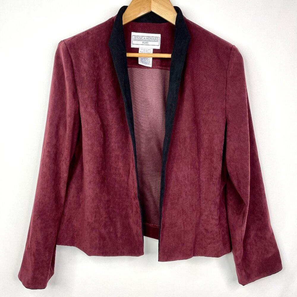 Vintage Jessica Howard Petite Burgundy Open Front Blazer 12P